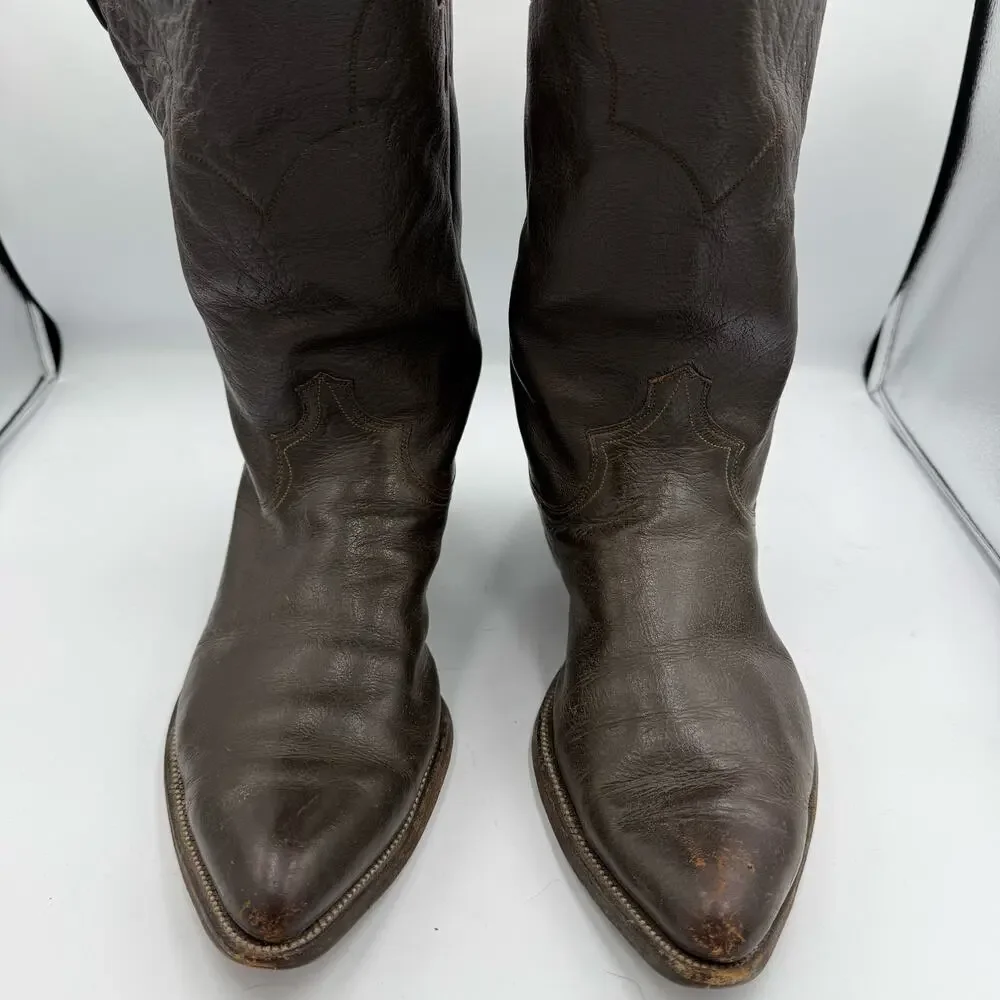 Justin USA Mens Brown Leather Vintage Western Cowboy Boots Sz 11.5D